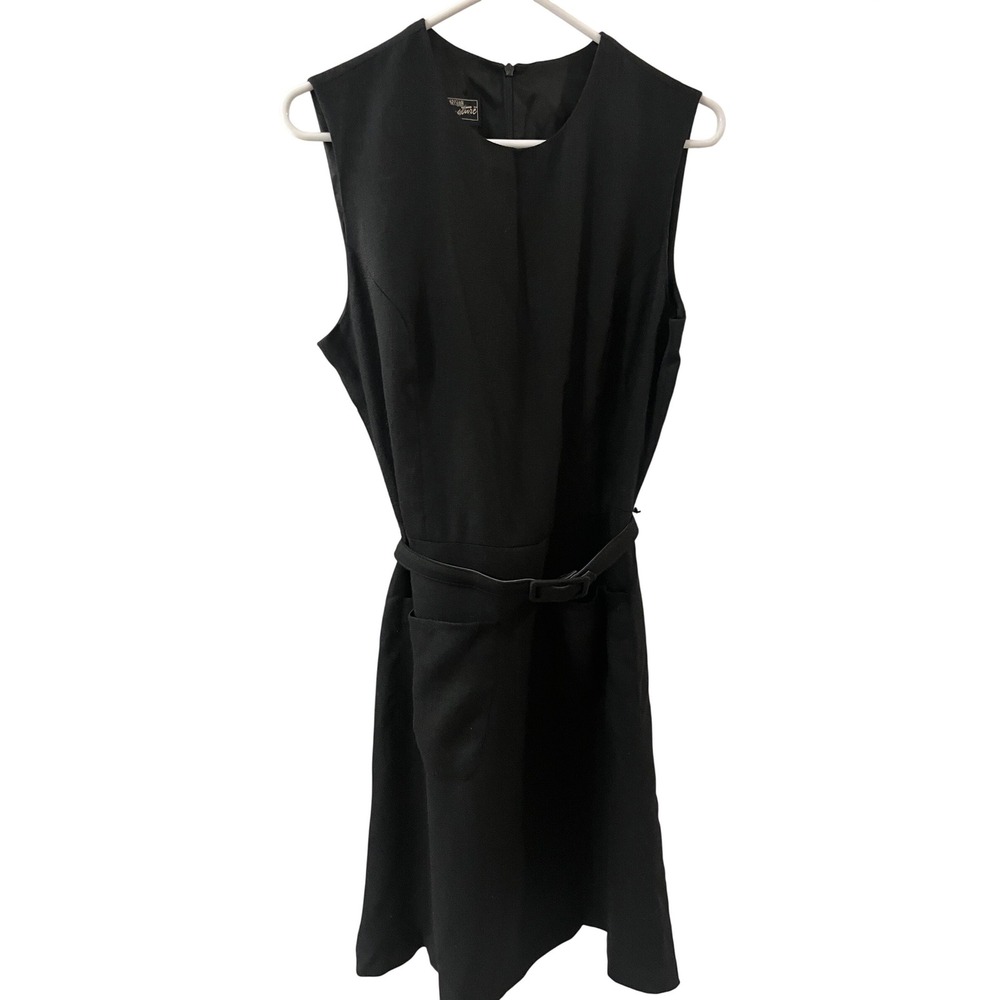 Parisian Signature Black Sleeveless Belted Knee Length Sheath Dress Size 12